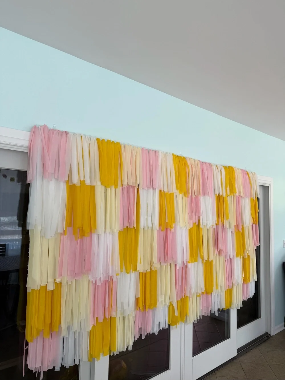 Tassel backdrop Pink, yellow, white & Cream Tassel Garland